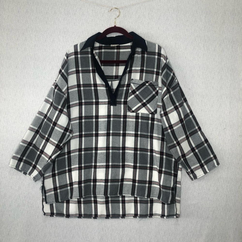 Free People Intimately Sunday Morning Sleep Pajama Shirt S Black Red White Plaid
